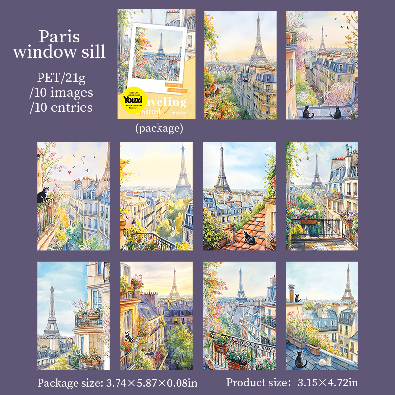 PET Sticker - Circumnavigation Series Vintage Flower Travel Building Landscape 
