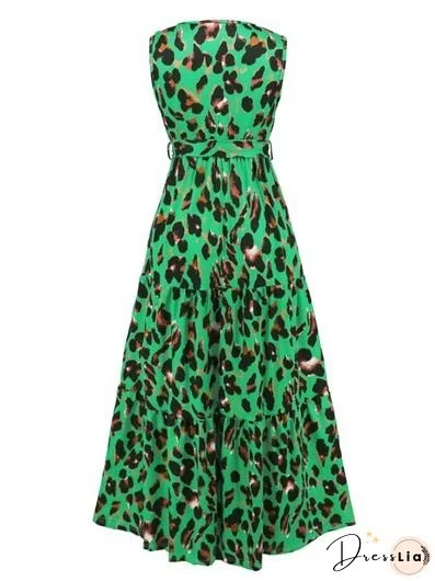 Tied Printed Surplice Tiered Tank Dress