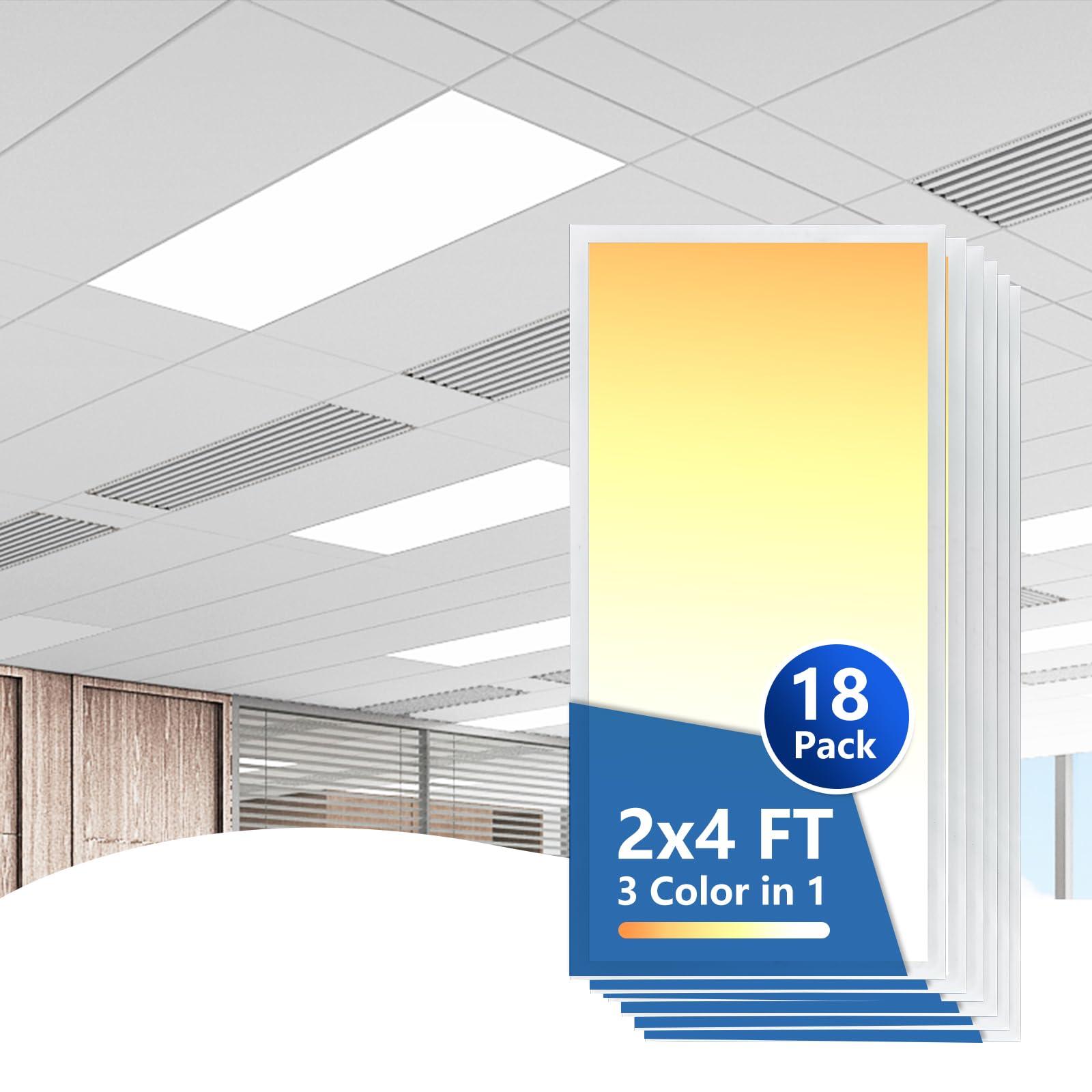 2x4 LED Flat Panel Light, Drop Ceiling Light 18 Pack