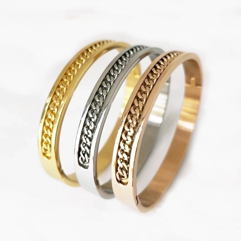 Minimalist Geometric Stainless Steel Chain Men’S Bangle Men Cuff & Bangle
