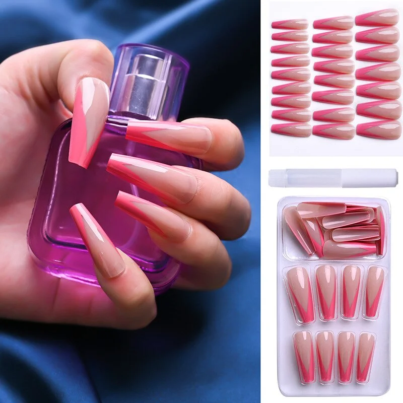 24pcs/Set Long Coffin Fake Nails Pearl Heart Pattern White French False Nails Acrylic Bride Ballerina Nail Decoration Art Tips-Nail Inspo