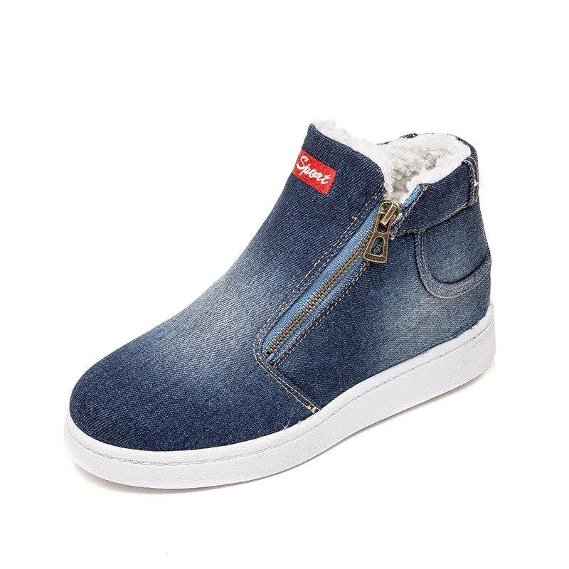 Winter Boots Women Denim Snow Boots Platform Warm Fleeces High Top Ankle Boots For Women Flat Casual Shoes zapatos de mujer 1021