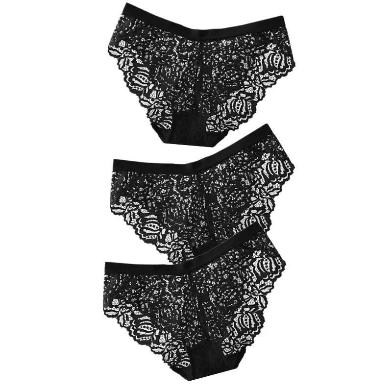 3PCS Sexy Lace Panties Soft Breathable Briefs Women Underwear Ladies Panty Transparent Low-Rise Underpants Lingerie Intimates XL