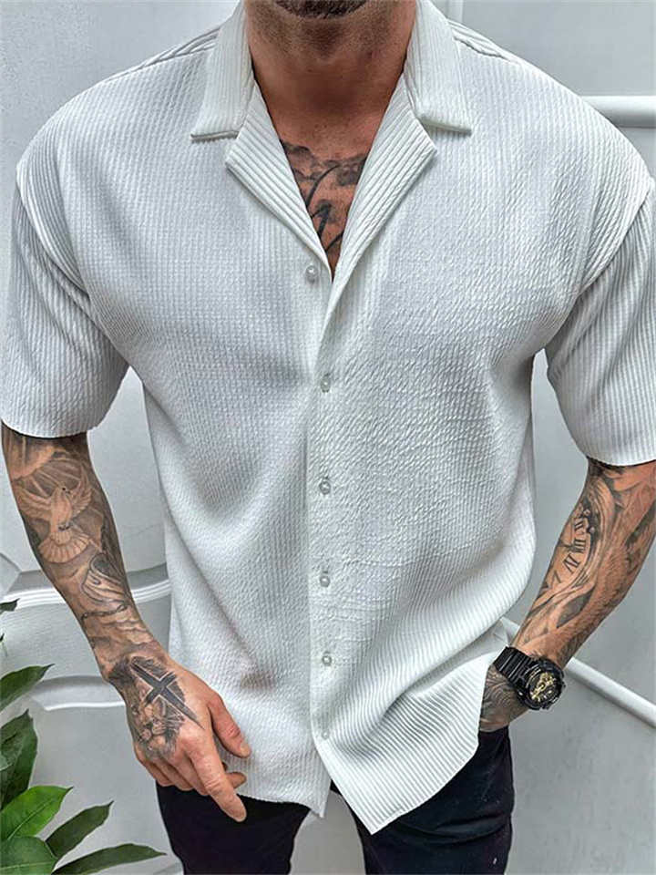 Summer Men's New Solid Color Short-sleeved Shirt Men's Casual Cardigan White Black Khaki Gray