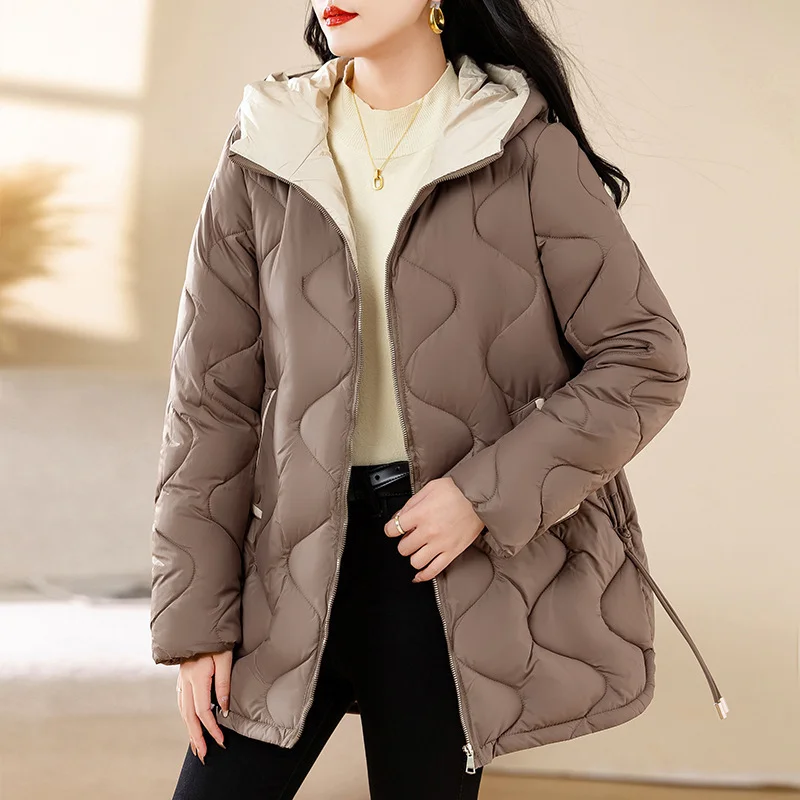 Woherb Medium And Long Diamond No Collar Light Down Cotton-Padded Coat Female Winter Design Sense Small Short Cotton-Padded Coat-Outfit Ideas