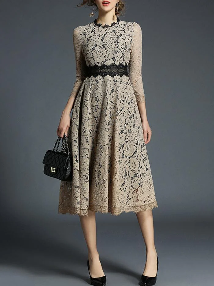 Women's new elegant crochet hollow lace dress