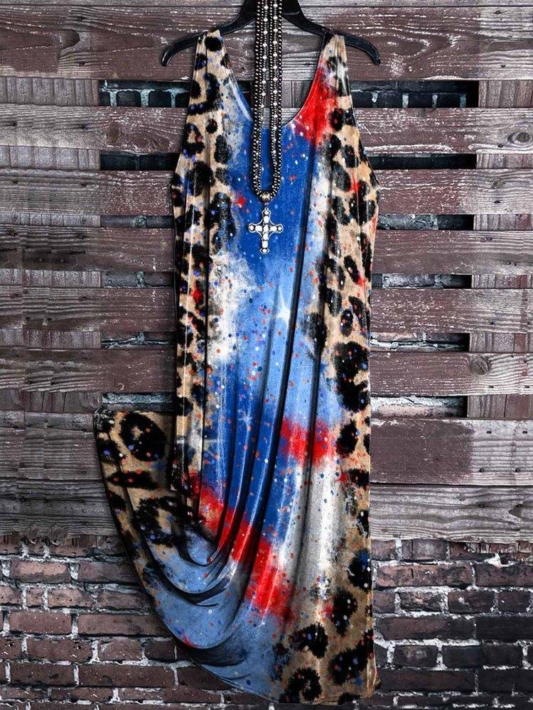 Leopard Print Casual Sleeveless Maxi Dress