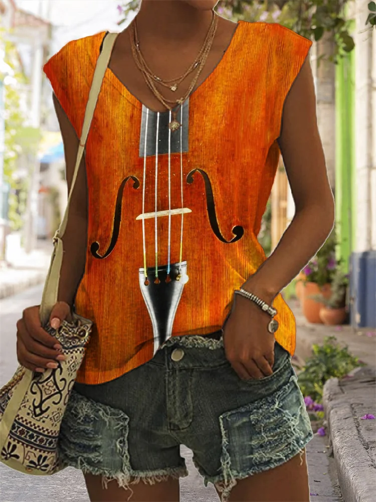 Music Lover Violin Inspired V Neck Tank Top