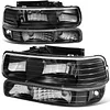 Auto Dynasty Headlights Assembly Compatible with 1999-2006 Chevy Silverado Suburban Tahoe 1500 2500 HD 3500, 4Pcs Halogen Headlamps Replacement w/Bumper Lamps, Black Housing Clear Corner