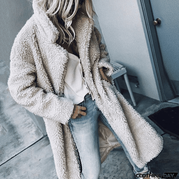 Casual Solid Color Lapel Long Sleeve Plush Coat
