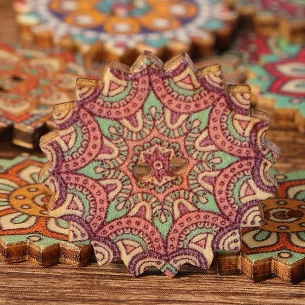 Bohemia Printed Wooden  Sewing Buttons