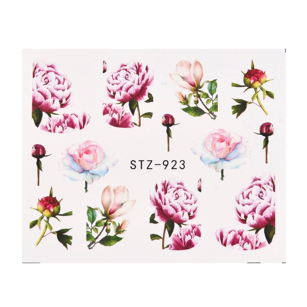 Coloful Flower Leaf 3D Stickers on Nails Decoration Tattoo Water Decals Nail Sticker UV Gel Slider Manicure Wraps-Nail Inspo