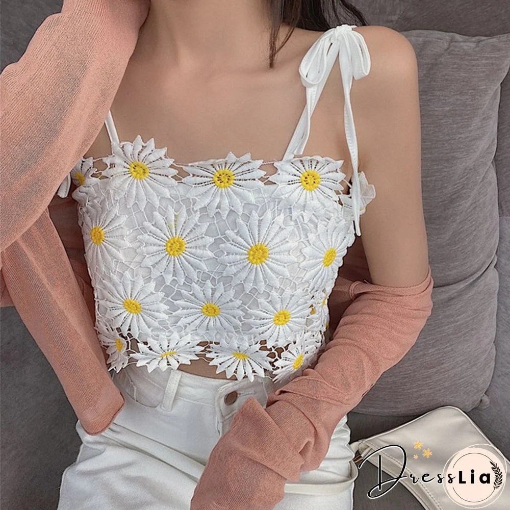 Summer Women Flower Lace Camisole Tops Sexy Short Section Slim Camisole Beach Wear Vest Gilet Femme