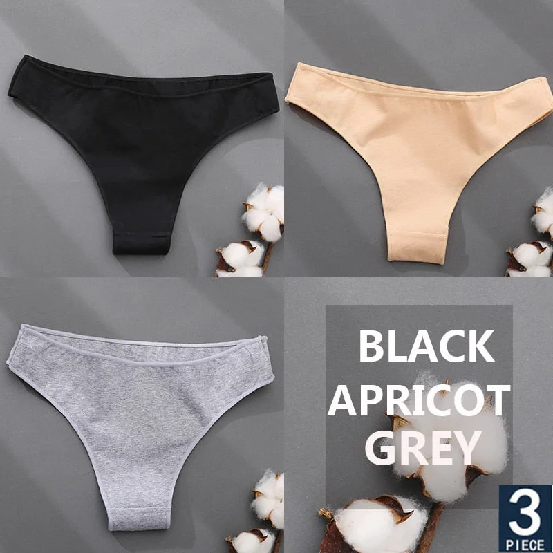 FINETOO 3PCS/Set Cotton Thong Women's Underwear M-XXL Woman Bikini Underpants Femme 7 Colors Breathable Girls Lingerie Panties