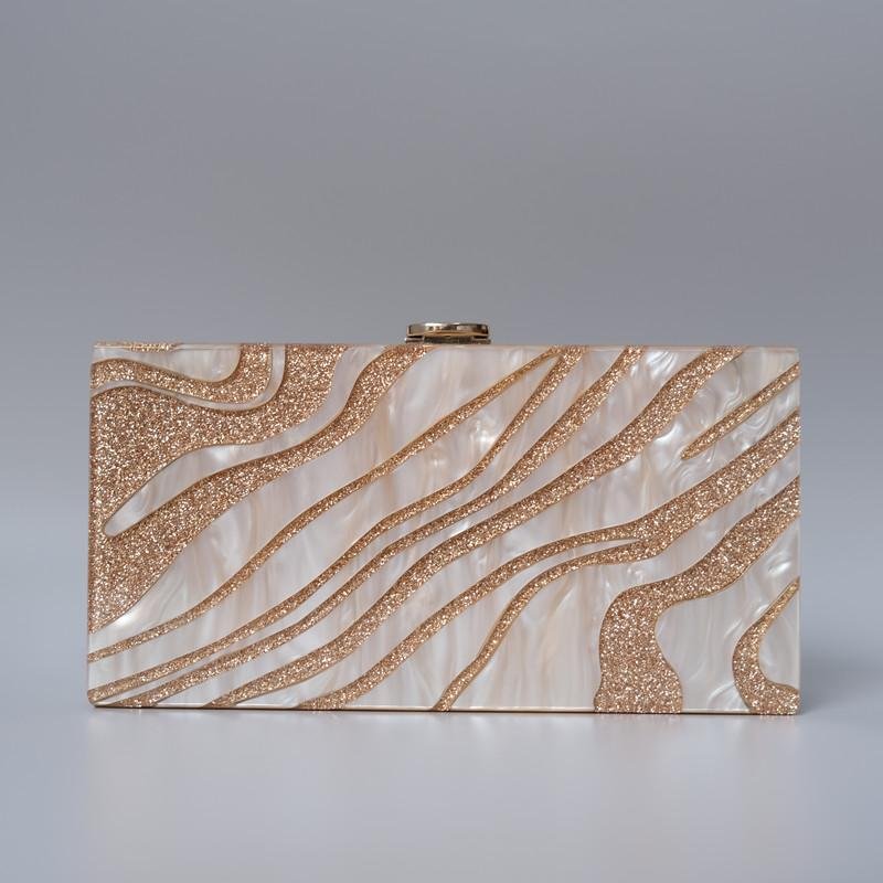 Women Stripe Bag Acrylic Gold Sequin Dinner Handbag-VESSFUL