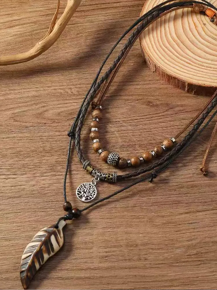 Men And Women Retro Braided Rope Hand-strung Multi-layer Necklace