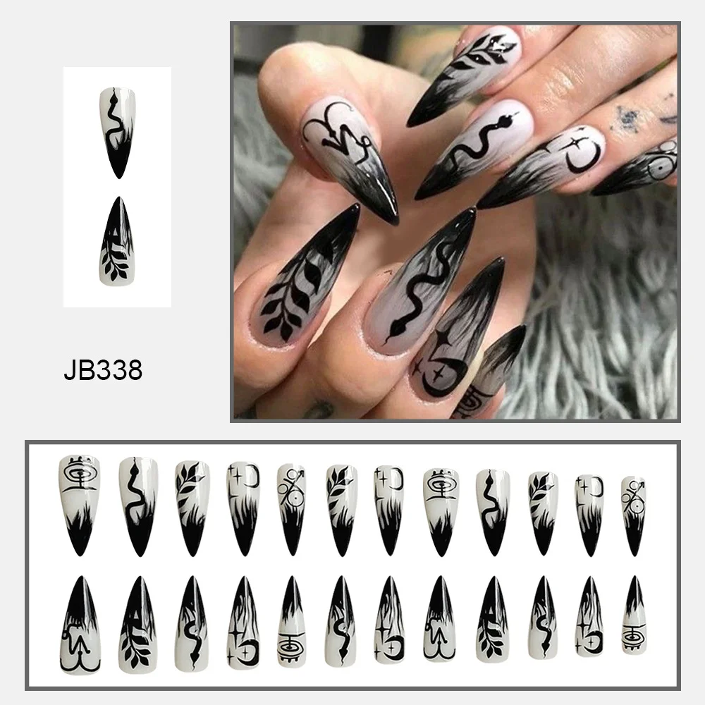 Churchf Churchf Wind Long Sharp Nail Bright Oil Snake Leaves Eyes Stars And Moon Fake Nails Finished Wear Nail Nail