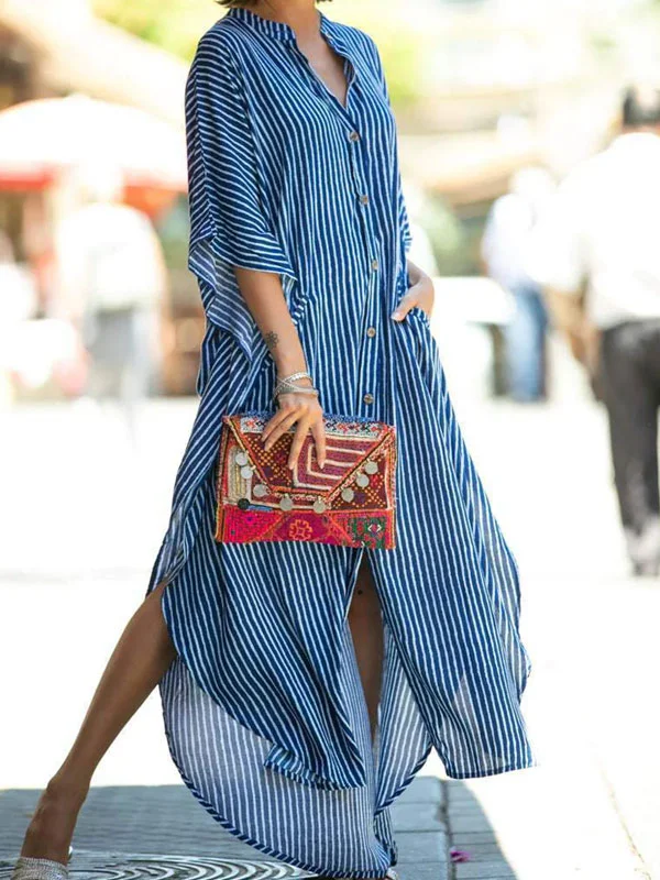 striped temperament print light kaftan dress