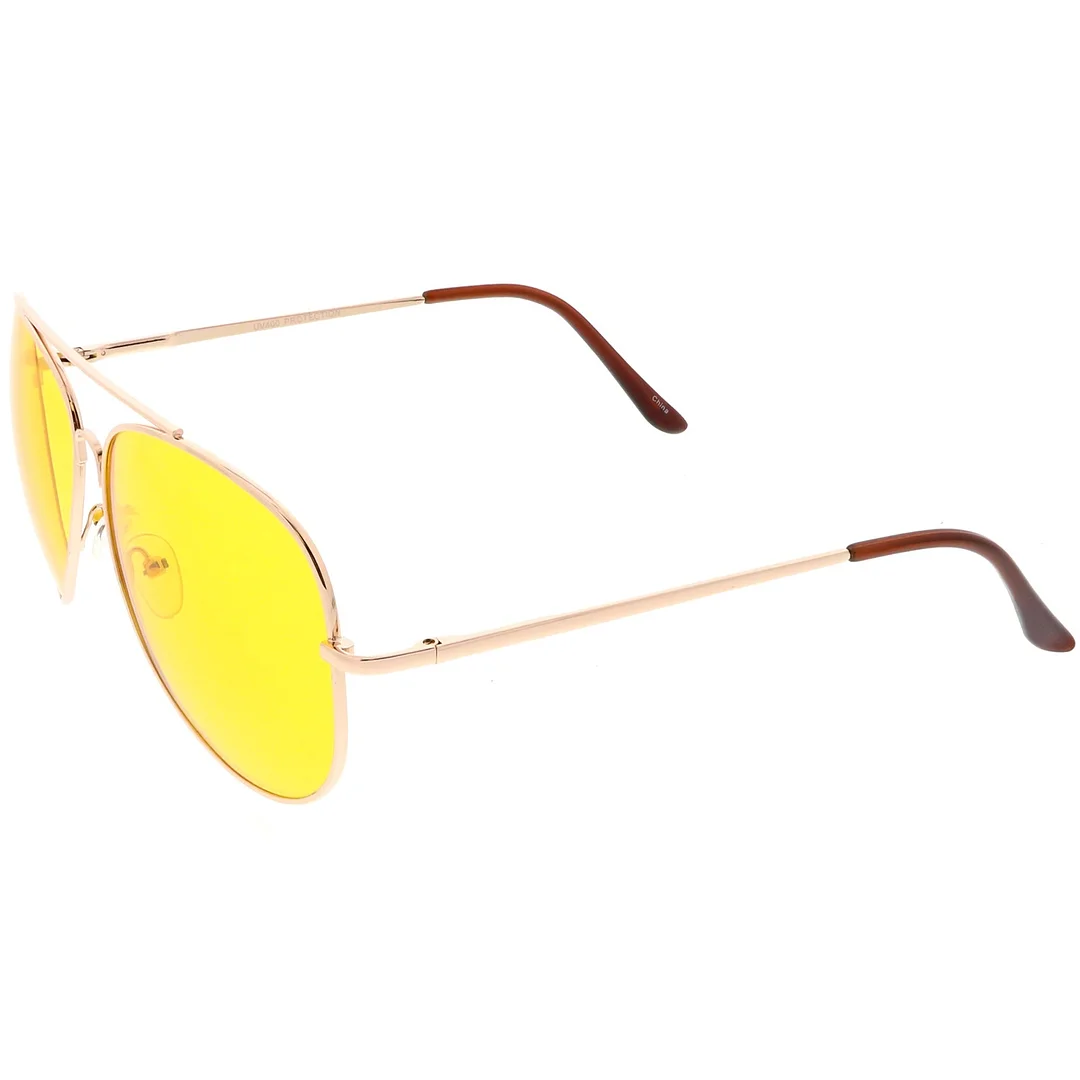 Large Classic Night Driving Aviator Sunglasse With Yellow Tinted Lens 61mm