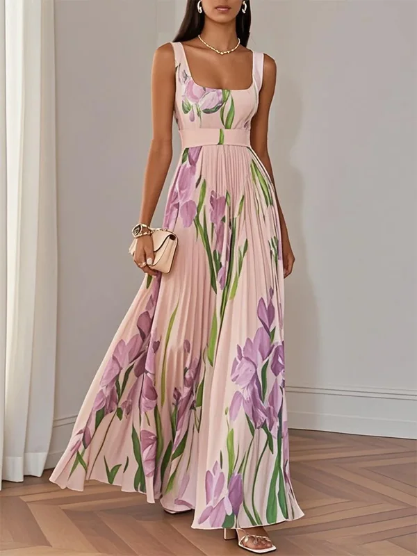 Suspender Print Maxi Dress