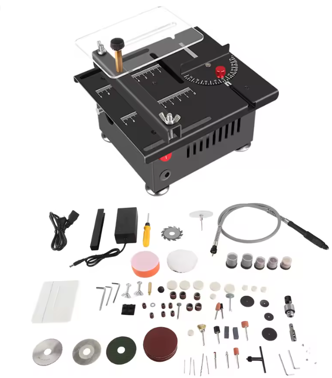 منشار طاولة صغير للحرفيين من تيوبوي، منشار طاولة صغير متعدد الوظائف بقوة 100 واط، منشار طاولة صغير محمول، 7 سرعات قابلة للتعديل، قطع 0-90 درجة، لقطع الخشب والاكريليك والدوائر المطبوع(100 واط)