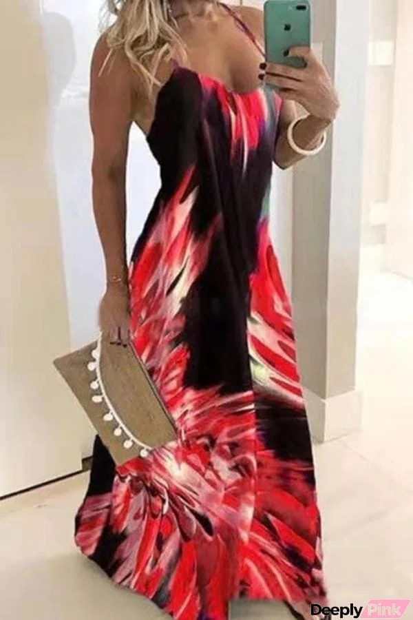 Elegant Abstract Printed Sling Maxi Dress (3 Colors)