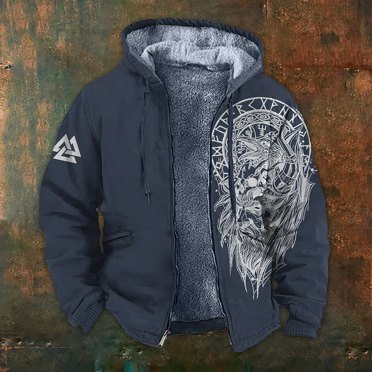 Men's Vintage Viking Totem Print Casual Zipper Sweatshirt