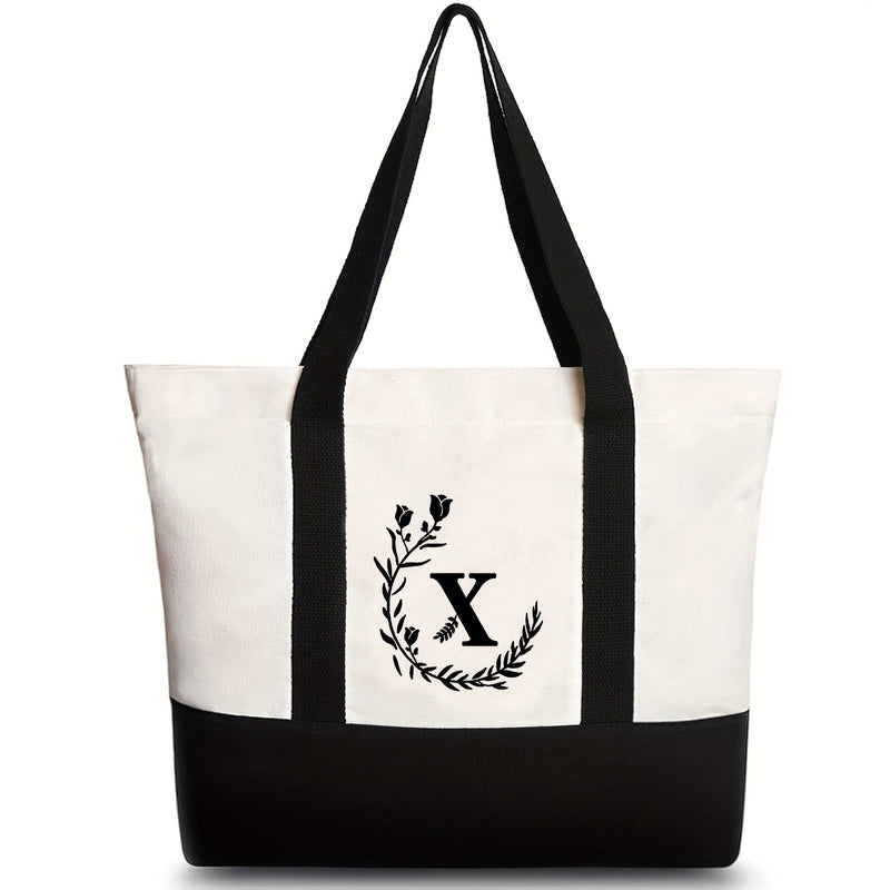 Women’s Medium Canvas Letter Flower Classic Style Square Zipper Shoulder Bag