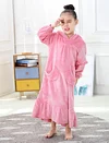 Winter Kid Girls Boy Bathrobe Flannel Pajamas Hooded Sleepwear