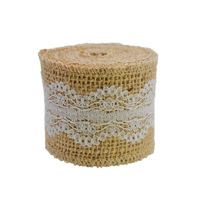 2M 5cm Natural Jute Burlap Ribbon Rustic Vintage Wedding Decor Hessian Lace Jute Roll Merry Christmas Party Supplies DIY