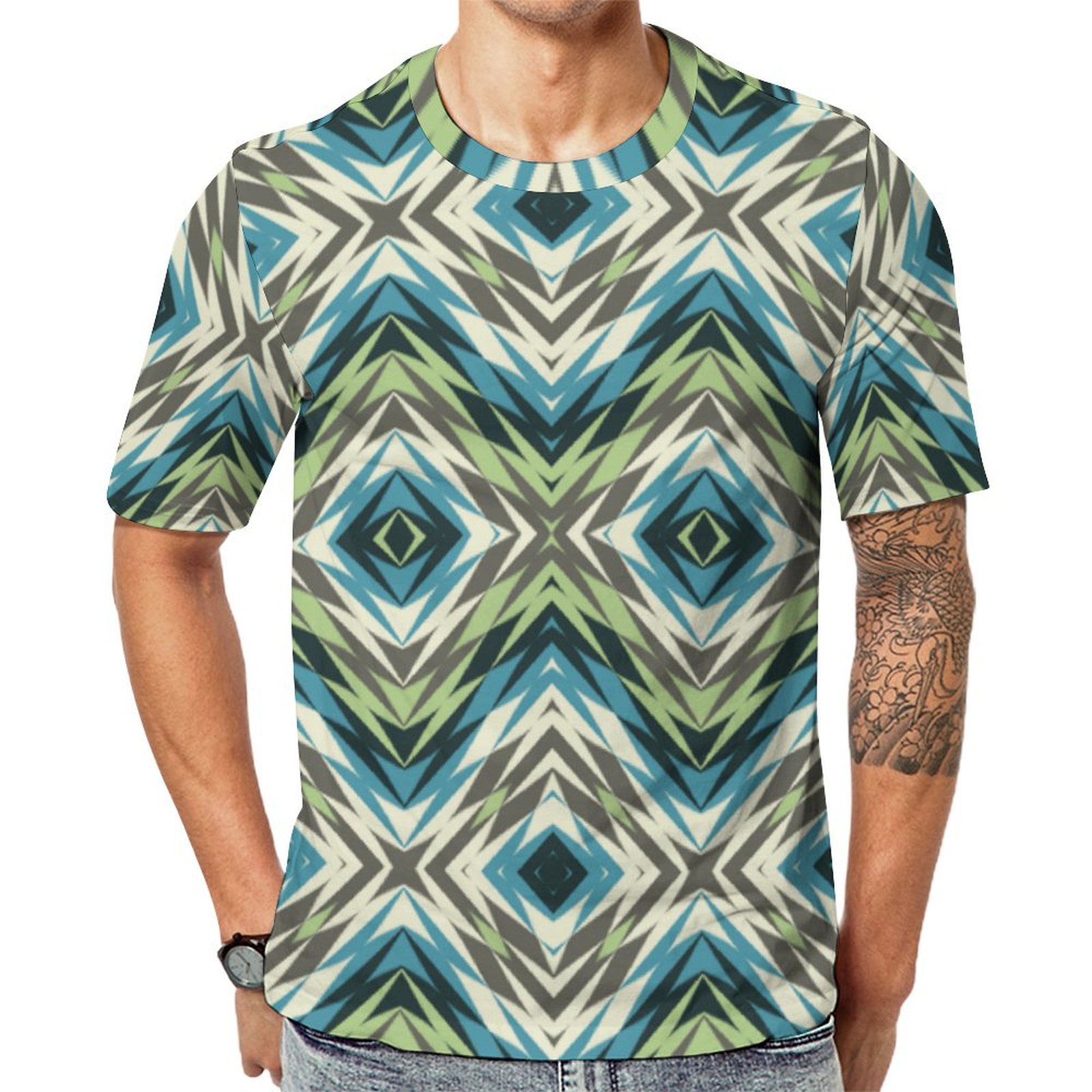 Abstract American Native Indian Mosaic Art  Short Sleeve Print Unisex Tshirt Summer Casual Tees for Men and Women Coolcoshirts