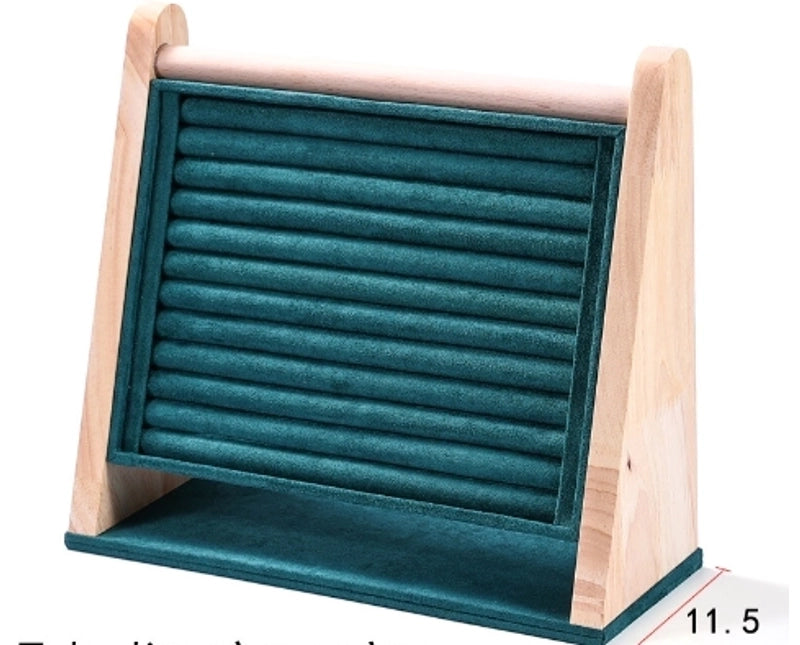 Retro Solid Color Solid Wood Flannel Jewelry Rack