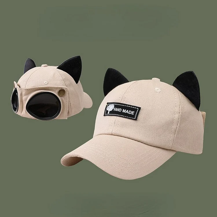 Pilot Glasses Baseball Cap Men Women Spring Summer Casual Hat Cute Cat Ears Bucket Hat Outdoor Sun Protection Eye Protection Hat
