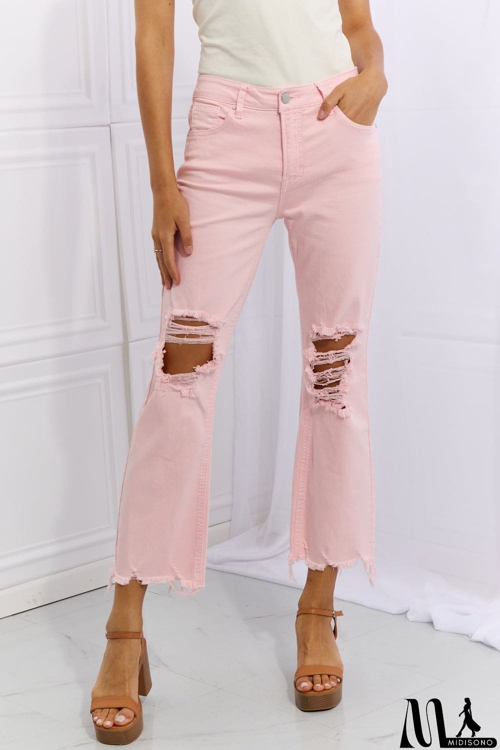 MidiSono - RISEN Miley Full Size Distressed Ankle Flare Jeans