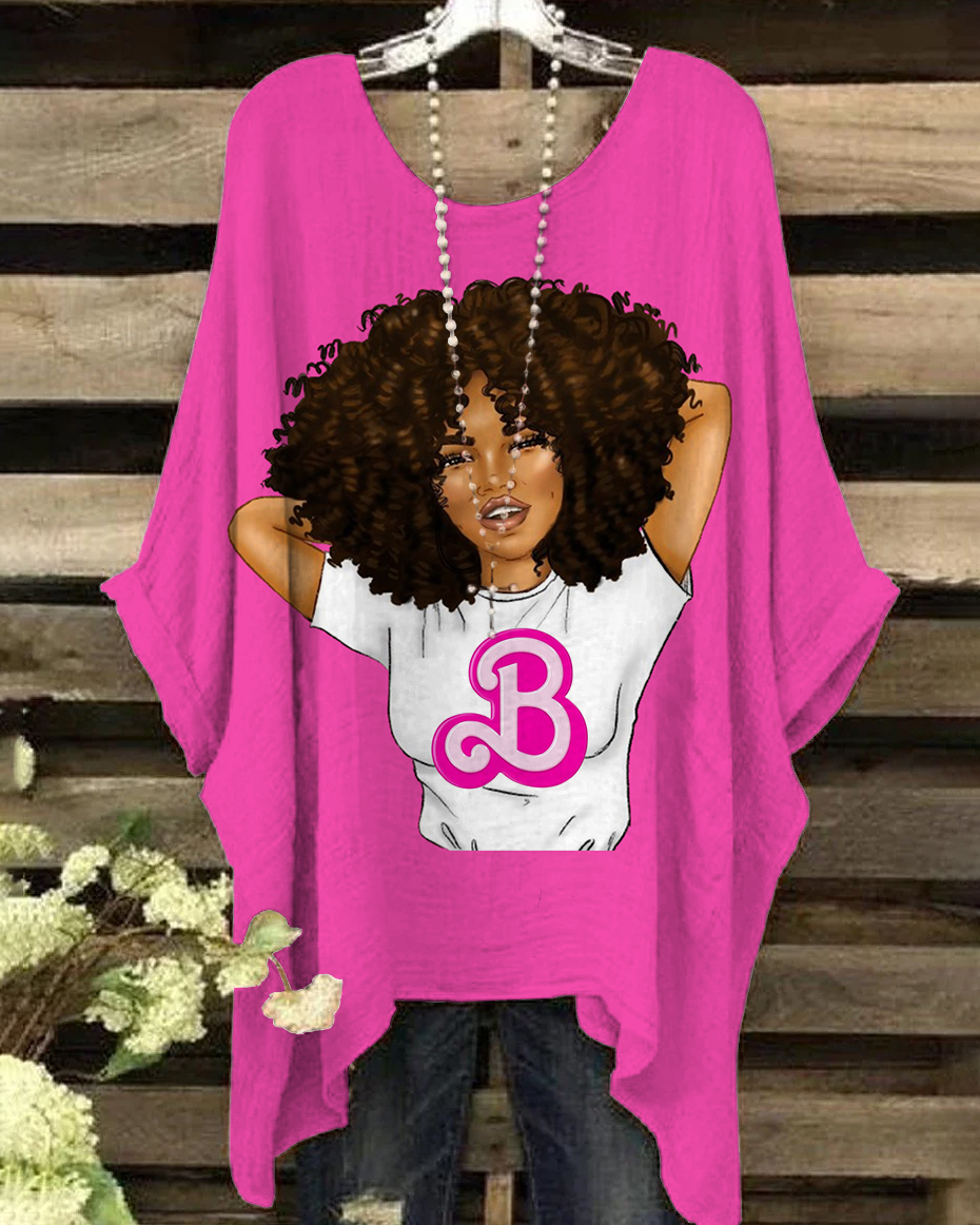 Afro Barbie Girl Print Irregular Shirt