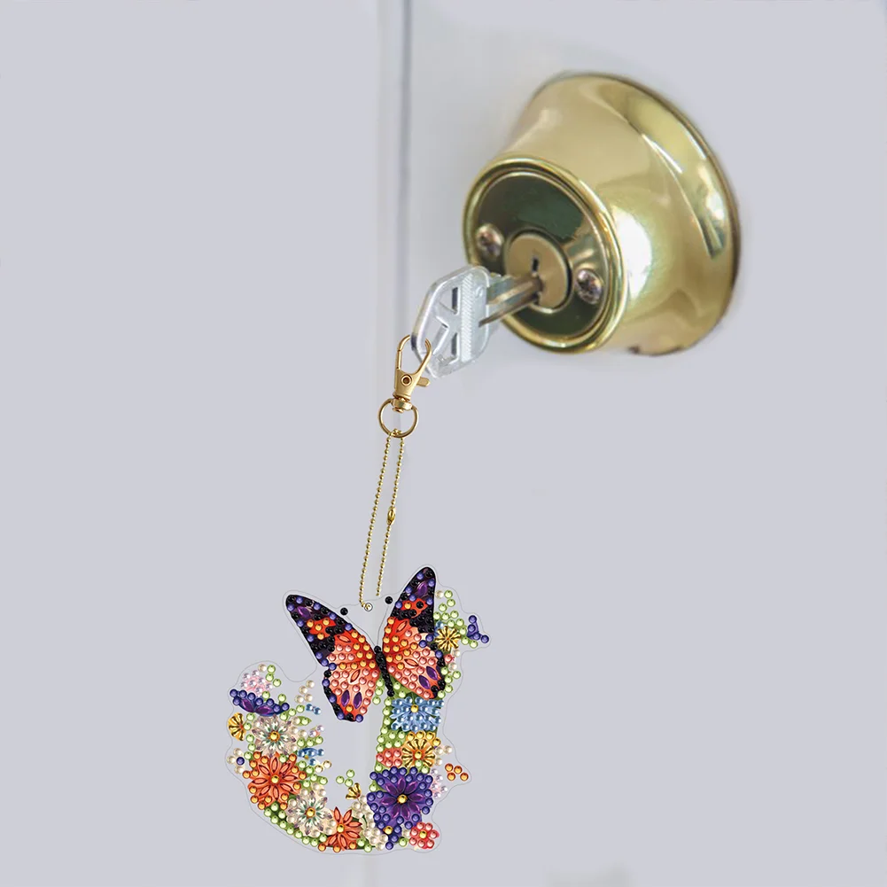 DIY J Diamond Art Key Rings Lettter Keychain Supplies Gift for Kids(Double Sided)