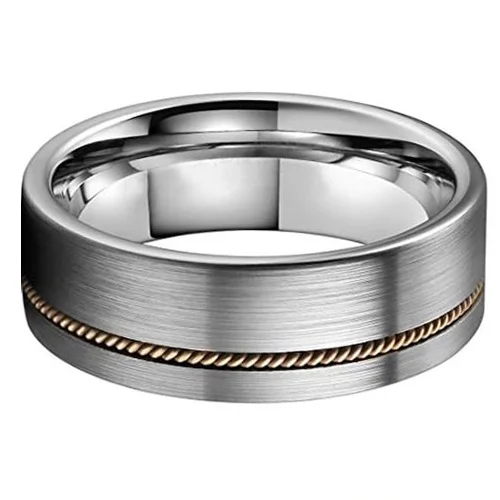 8MM Women's Or Men's Tungsten Carbide Wedding Rings Silver Matte Finish with Bronze Wire Inlay