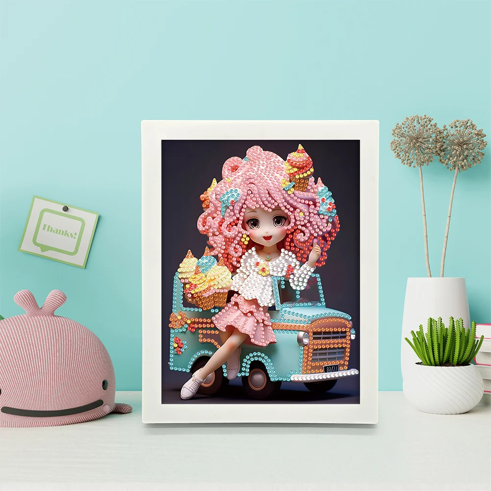 Diamond Painting - Partial Crystal Rhinestone Drill - Cartoon Girl(Canvas|15*20cm)【with Plastic Frame】