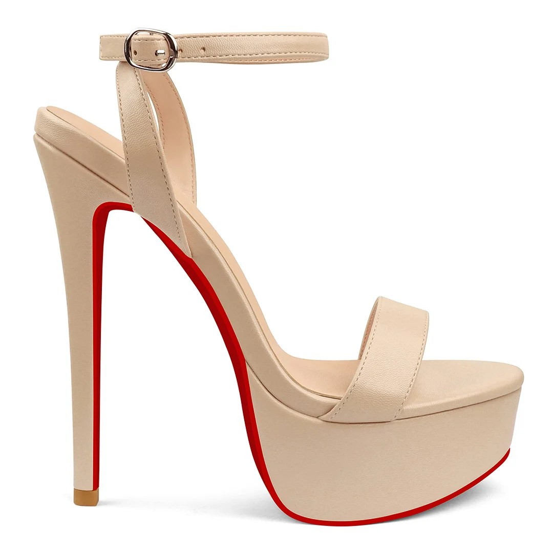 145mm Open Toe Platform Sandals Ankle Strap High Heel Matte Red Bottom Summer Shoes-MERUMOTE