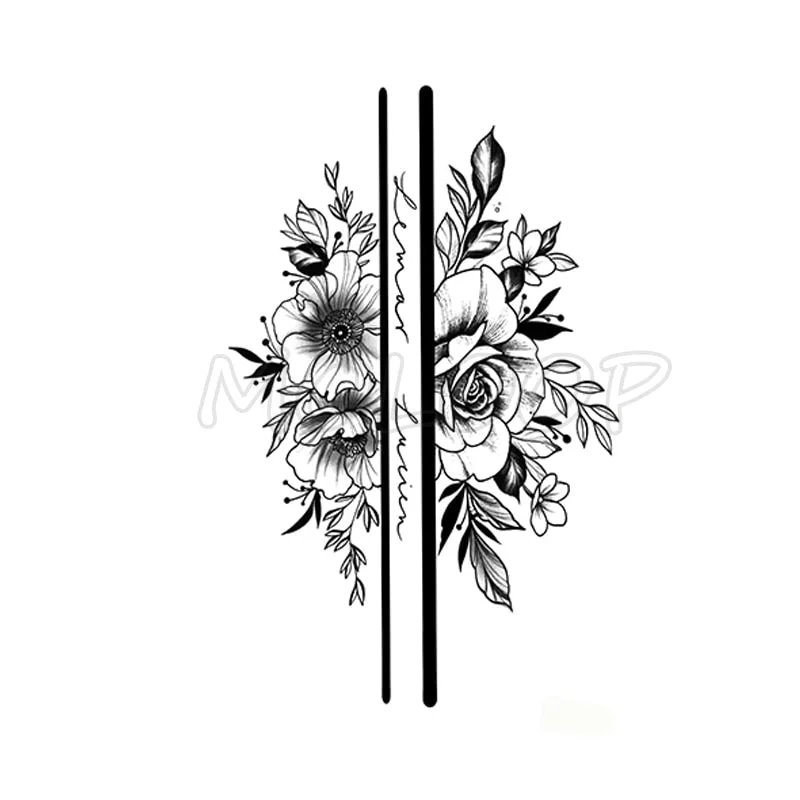 Waterproof Temporary Tattoo Stickers Black Somnus Flower Plant Small Size Tatto Flash Tatoo Fake Tattoos for Man Kid Girl Women