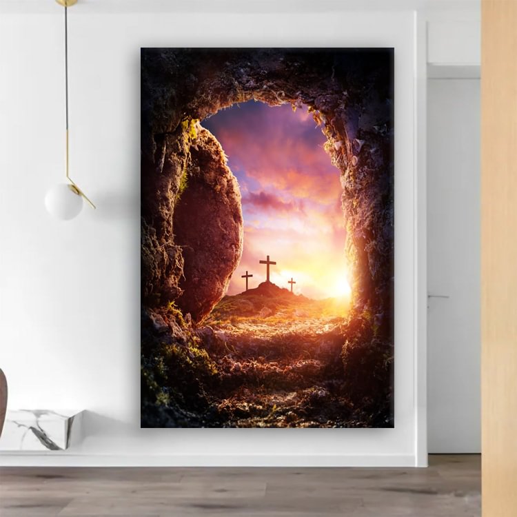 Crucifixion Jesus Christ Cross Sunset Photography Religious Backdrop  Canvas Wall Art