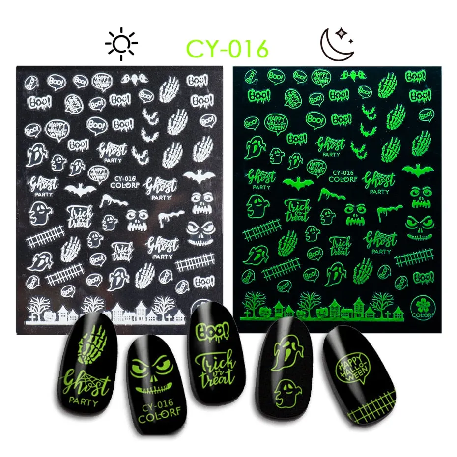 Merry Christmas Luminous SnowFlake Nail Stickers Fluorescent Xmas Winter Sliders for Nails Charms Glow in Dark Manicure Decals-Nail Inspo