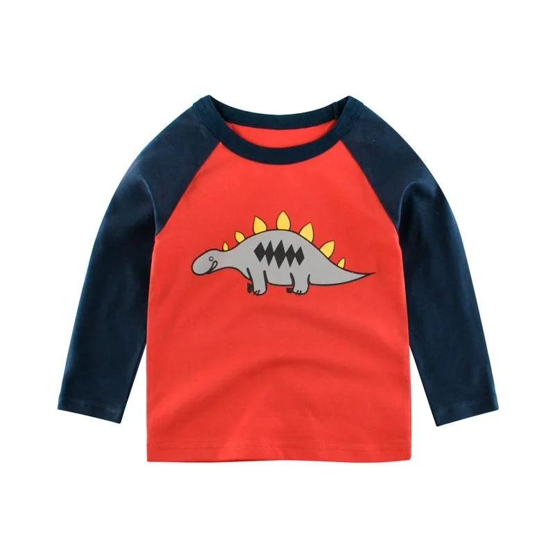 2021 Kids Solid Cotton Long Sleeve T-shirts Tops Boys Girls Cute Animal Print Tees 2 3 4 5 6 7 8 Years Children Sweatshirts