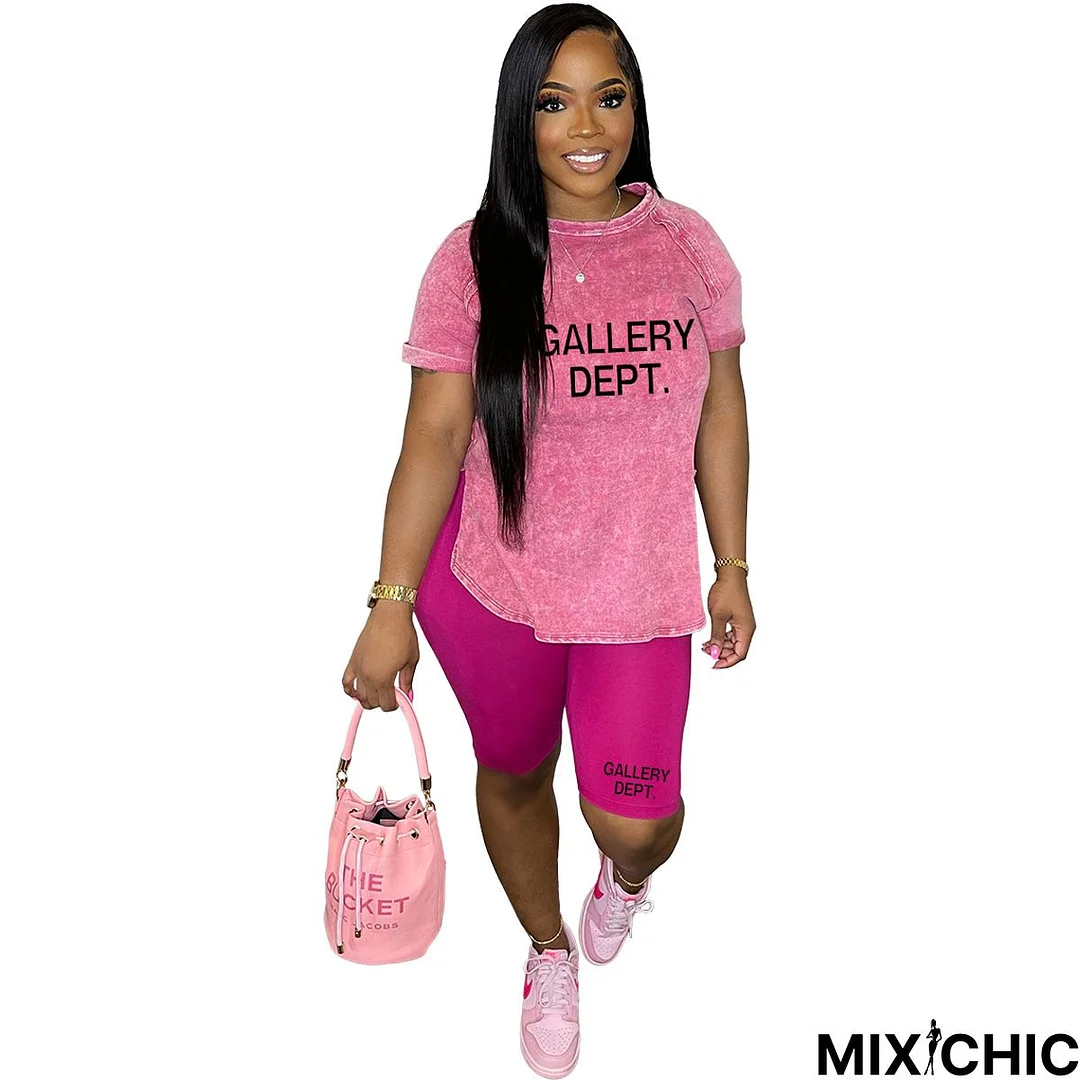Fashion Ladies Print Casual T-Shirt Shorts Sport Two-Piece Set