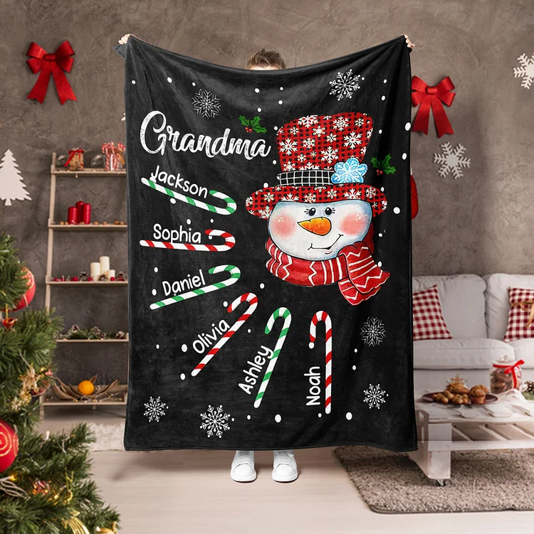 Personalized Christmas Nana Snowman Blanket|BKKid231[personalized name blankets][custom name blankets]