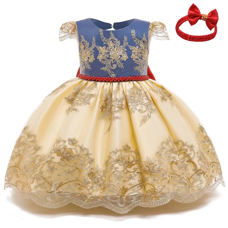 skpabo 0-10 Years Baby Girls Pageant Lace Embroidery Dresses Toddler Formal  Dress with Headwear 