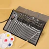 (US Local)24pcs Nylon Brush Set Acrylic Brushes Different Shape Wooden Handle Art Supplies