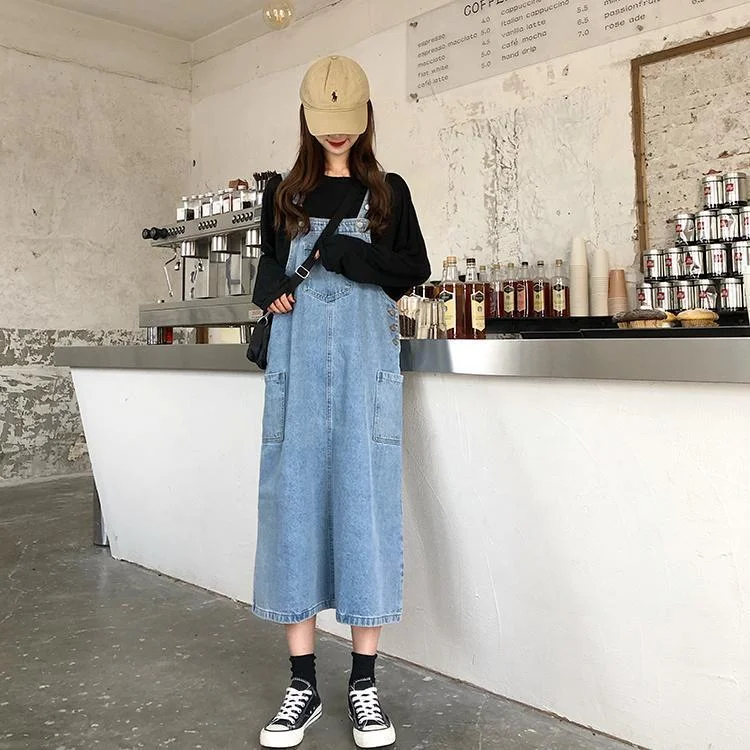 Sleeveless Dress Women Denim Single Brested Chic Leisure Fashion Korean Style Mid-calf High Quality Streetwear Simple All-match