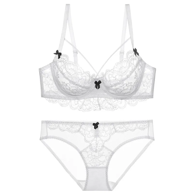 Churchf French Bra Large-Size Lady Lace Bow Girl Shoulder Strap Wearing Beauty Bra Underwear Set