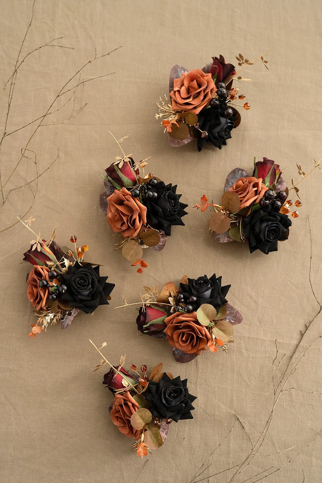 Wrist Corsages in Lilac & Gold